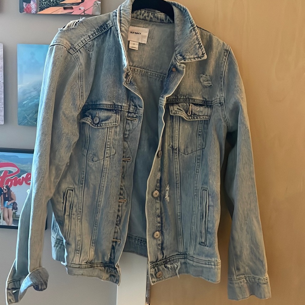 Old Navy-Distressed Jean Jacket (light blue) size Medium